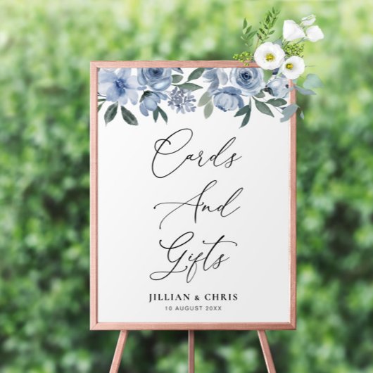 bohoほこりっぽい青いフローラカードとギフトサイン ポスター