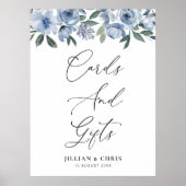 bohoほこりっぽい青いフローラカードとギフトサイン ポスター (正面)