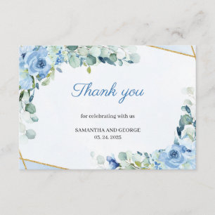Bohoほこりっぽい青いフローラ金ゴールド幾何学感謝 エンクロージャーカード