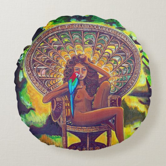 Bohoをテーマにしたコットンラウンドピロー ラウンドクッション (正面)