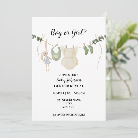 Bohoをテーマにしたジェンダーによる中立的な発表 招待状 (スタンド正面)