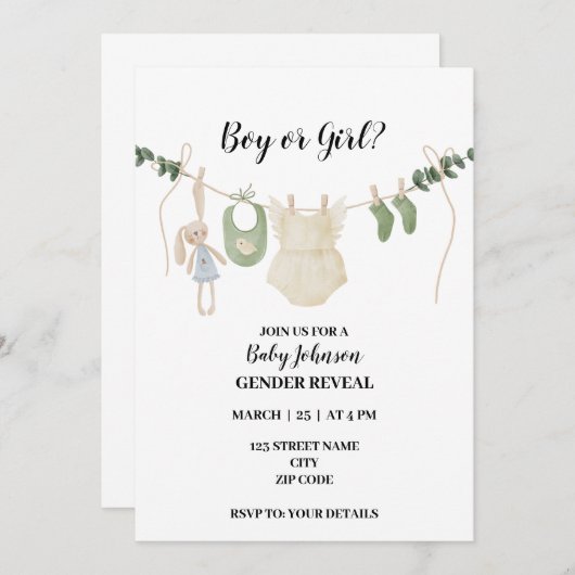 Bohoをテーマにしたジェンダーによる中立的な発表 招待状 (正面/裏面)