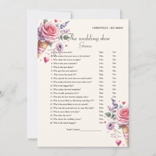 Bohoアイスクリー結婚ムのシューゲームパーティーゲームカード 案内状 (正面)