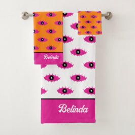 BOHOアイパタン焼きオレンジ&ピンク名 バスタオルセット