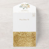 Bohoアイボリーフローラ金ゴールド三日月ベビーシャワー オールインワン招待状 (外側)