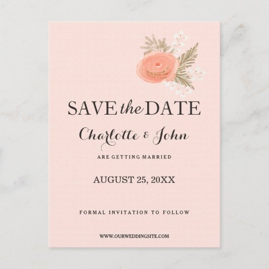 bohoアイボリー赤面金ゴールドフローラ保存日付 案内ポストカード (正面)