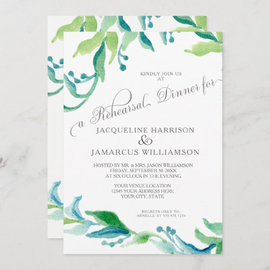 BOHOアウトドアガーデンオリーブブランチリハーサルディナー 招待状 (正面/裏面)