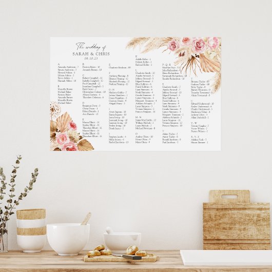 Bohoアルファベット順結婚の座席表 ポスター (キッチン)