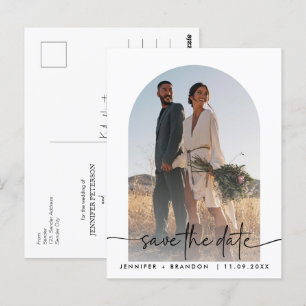 Bohoアーチオーバーレイ書道Save the Date Photo ポストカード