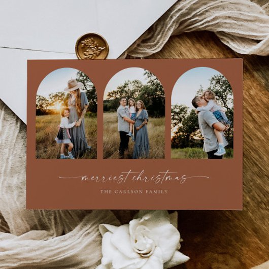 Bohoアーチクリスマスホリデーグリーティングフォトカード シーズンカード