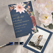 BOHOアーチネイビーエレガント赤面n赤フローラw金ゴールド セーブザデート