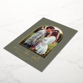 Bohoアーチミニマリストグリーンゴールドフォイル日付を保存 箔招待状 (回転した状態)