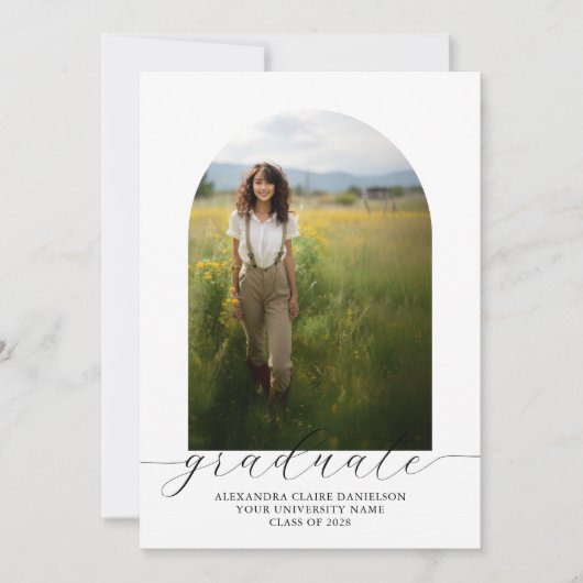 Bohoアーチ卒業招待状2写真ホワイト 招待状 (正面)