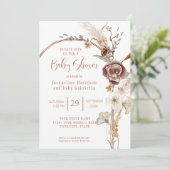BOHOアーチ秋フローラ銅モダン赤ちゃんシャワー 招待状 (スタンド正面)