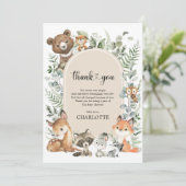 Bohoアーチ緑の森林動物の赤ちゃんシャワー サンキューカード (スタンド正面)
