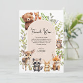 Bohoアーチ緑の森林動物の赤ちゃんシャワー サンキューカード (スタンド正面)