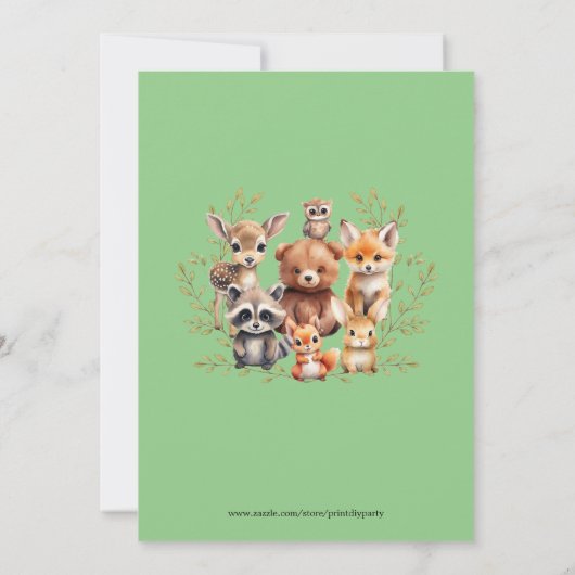 Bohoアーチ緑の森林動物の赤ちゃんシャワー サンキューカード (裏面)