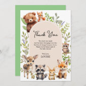 Bohoアーチ緑の森林動物の赤ちゃんシャワー サンキューカード (正面/裏面)
