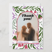 Bohoアーチ、色鮮やかなレトロ結婚な花の写真 サンキューカード (正面)