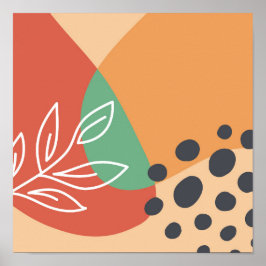 Bohoアートワーク、フローララインアートカラフル図形 ポスター