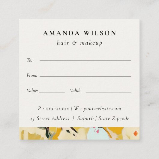 Bohoイエローオークル絵を描フローラギフト証明書 スクエア名刺 (裏面)