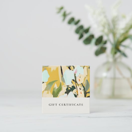 Bohoイエローオークル絵を描フローラギフト証明書 スクエア名刺 (スタンド正面)