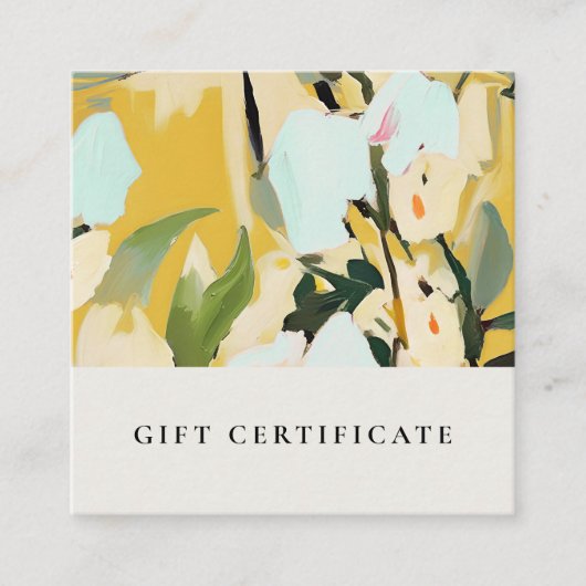 Bohoイエローオークル絵を描フローラギフト証明書 スクエア名刺 (正面)