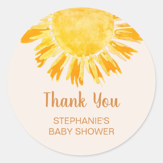 Bohoイエローサンシャインベビーシャワーありがとう ラウンドシール (正面)