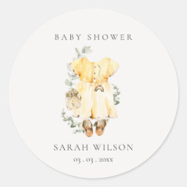 Bohoイエロードレスシューズ葉の女の子ベビーシャワー ラウンドシール