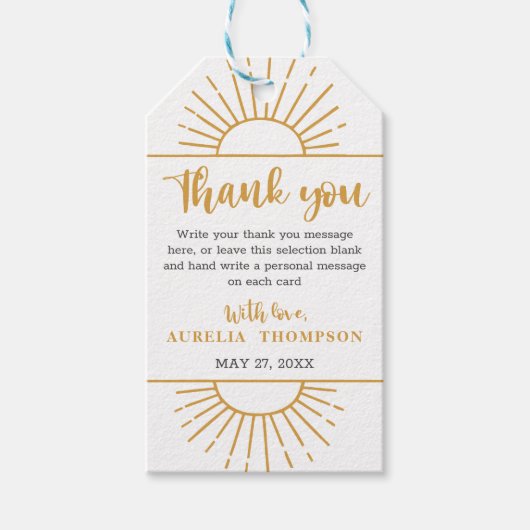 Bohoイエローリトルレイサンシャインオンウェイベビーシャワー ギフトタグ (正面)