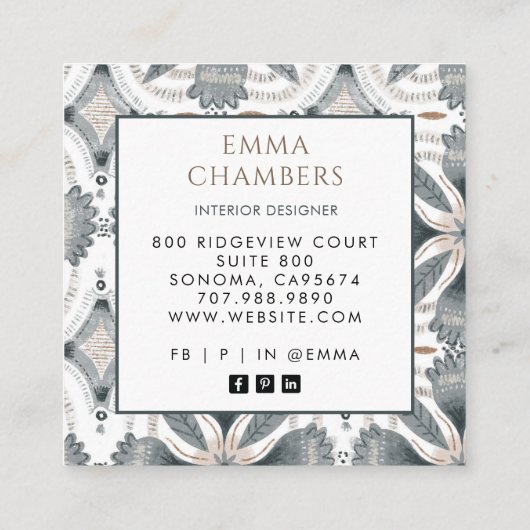 Bohoインテリアデザイ自然ナーミュート色抽象芸術 スクエア名刺 (裏面)