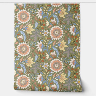 Bohoインディアンフローラとオリーブグリーン背景 壁紙