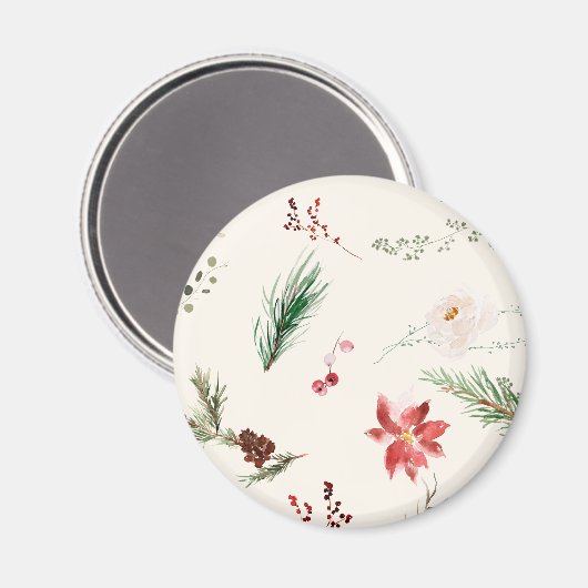 Bohoウィンターポインセチア松の緑の水色 マグネット (正面/裏面)