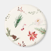 Bohoウィンターポインセチア松の緑の水色 マグネット (正面)