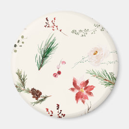 Bohoウィンターポインセチア松の緑の水色 マグネット