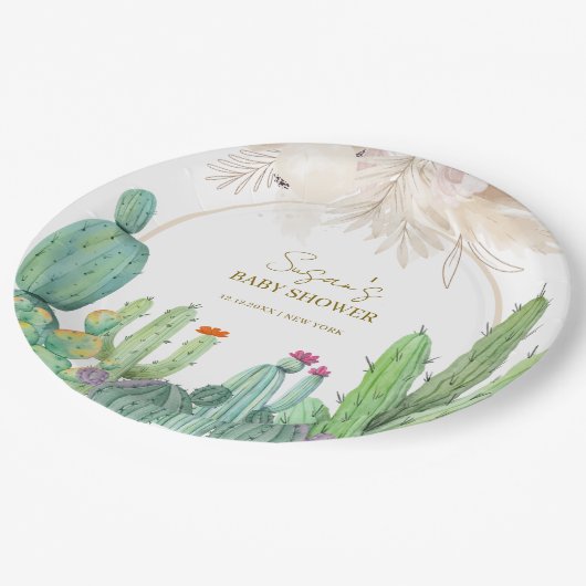 Bohoウェスタンエレガントサボテンアーチベイビーシャワー ペーパープレート (アングル)