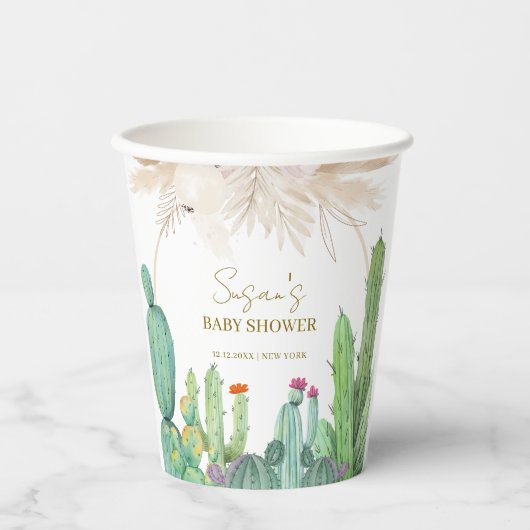 Bohoウェスタンエレガントサボテンアーチベイビーシャワー 紙コップ (正面)