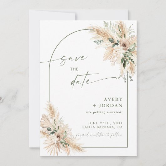 Bohoウェディングザデイト招待状 |パンパスグラス 招待状 (正面)