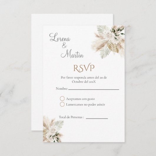 BohoウェデスペインのィングRSVPカード エンクロージャーカード (正面/裏面)