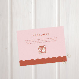 Bohoウェーブエッジテラコッタ&赤面QRコード結婚ズ 出欠カード