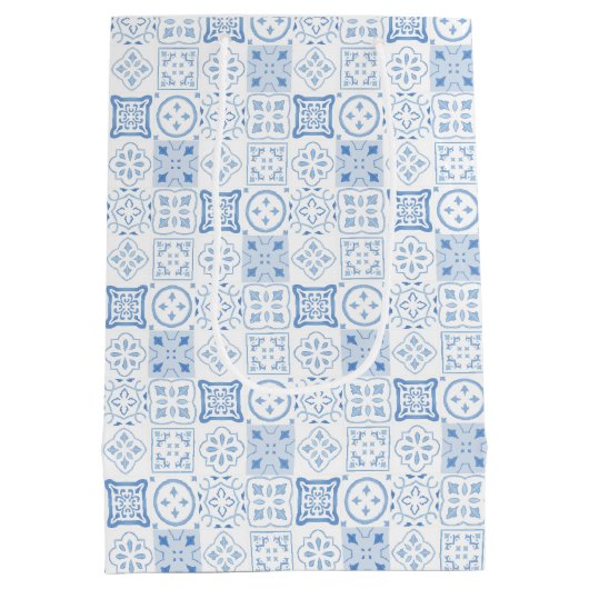 Bohoウェー縁どブレモンブルー結婚タイル歓迎 ミディアムペーパーバッグ (裏面)