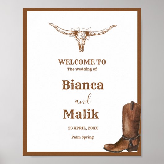 Bohoウエスタン結婚の歓迎サイン ポスター (正面)