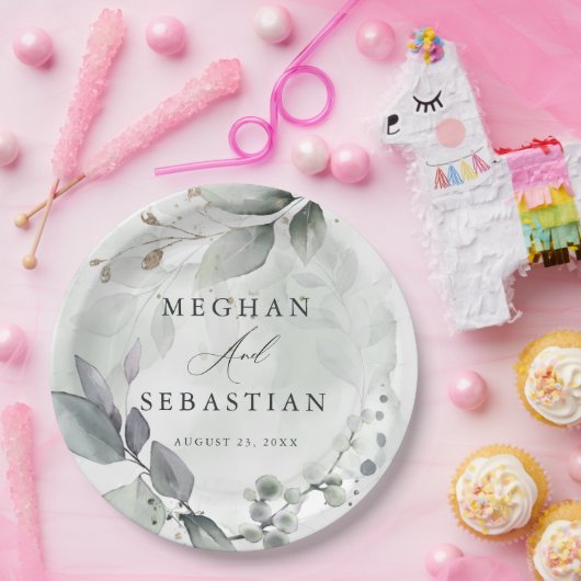 BOHOウォーターカラーウッドランドリーフ紙プレート ペーパープレート (パーティー)