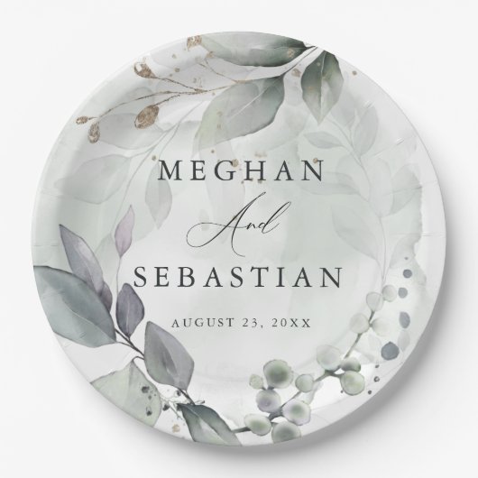 BOHOウォーターカラーウッドランドリーフ紙プレート ペーパープレート (正面)