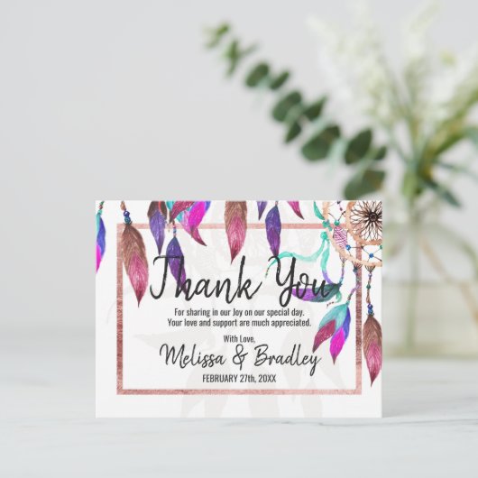 Bohoウォーターカラードリームキャッチャーバラ金ゴールドありがとう ポストカード (スタンド正面)