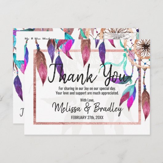 Bohoウォーターカラードリームキャッチャーバラ金ゴールドありがとう ポストカード (正面/裏面)