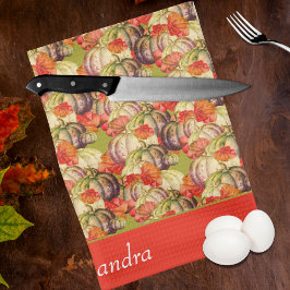 BOHOウォーターカラーパンプキン秋感謝祭 キッチンタオル