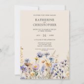 BOHOウォーター色ワイルドフラワーエレガントベージュ結婚ズ 招待状 (正面)