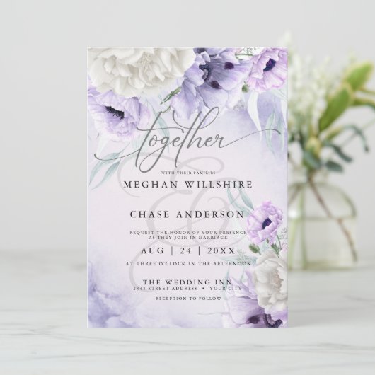 BOHOウォー素朴トカラー薄紫ポピー招待状 招待状 (スタンド正面)