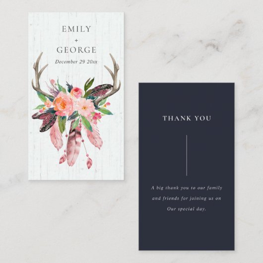 BOHOウッドフローラフェザー結婚アントラーありがとう 名刺 (正面/裏面)